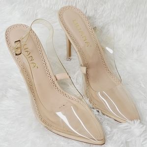 Liliana point toe clear plastic slingback heels